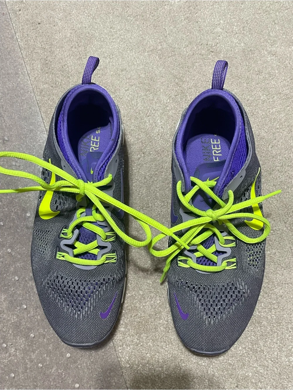 Nike Women’s Gray & Purple Athletic Sneakers with Neon Yellow Laces